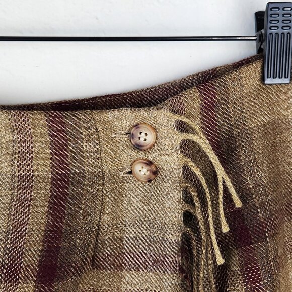 Vintage Talbots Wool Plaid Fringe Faux Wrap Midi Skirt sz 8 - Picture 5 of 8